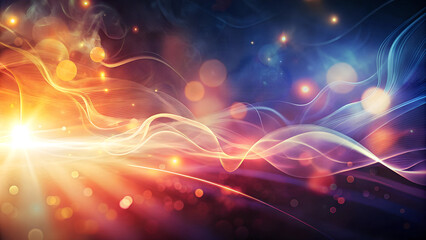 Abstract digital art with bright swirls of blue and purple hues, glowing dots and bokeh effects creating a cosmic atmosphere.