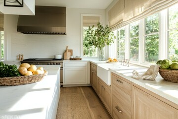 white modern kitchens, Large windows. Luxury
