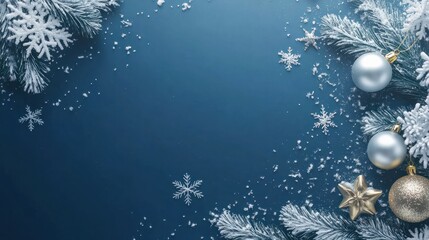 Blue Christmas background with snowflakes, stars and empty space. Copy space for your text. Merry Xmas, Happy New Year. Vertical festive backdrop.