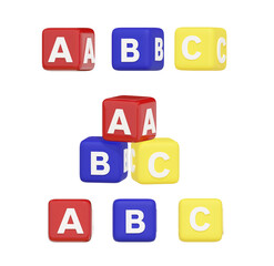 3d abc block for game design. Connecting jigsaw puzzle. Symbol of business teamwork and baby kid intelligence development concept, cooperation, partnership.