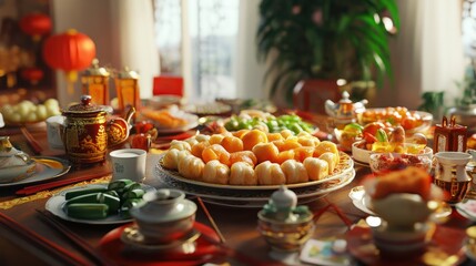 Chinese Spring Rolls New Year celebration family reunion table