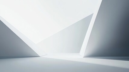 Fototapeta premium Abstract white geometric interior design with light and shadow.