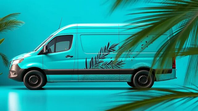 A mockup of a delivery van with customizable branding