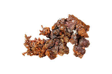 Copper mineral stone on white background close up.