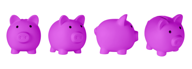 Set Piggy bank pig Pink color on isolated white background close up