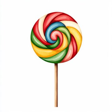 recommend clip art: A single cute boho chic lollipop with pastel swirls, watercolor illustration, clipart, isolated on pure white background