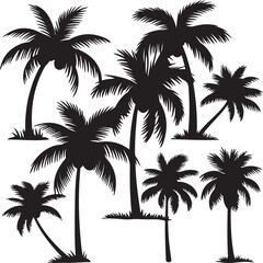 coconut tree silhouette icon, palm tree silhouette vector collection,ai generative
