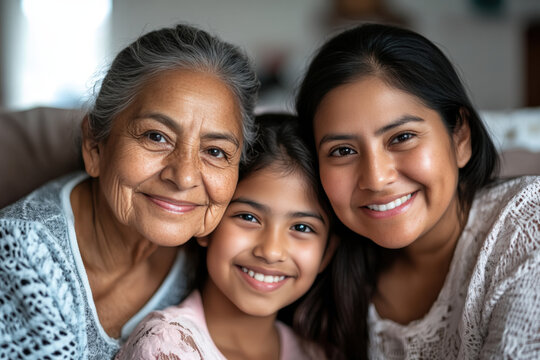 Grandmother, mother and daughter sharing a happy moment together at home