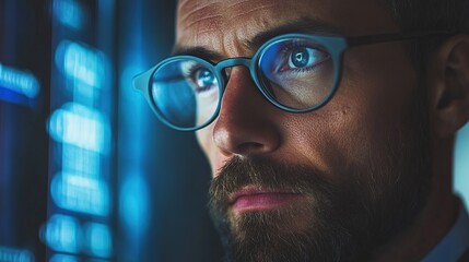 Businessman analyzing stock market trends, serious and strategic