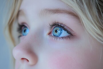 Obraz premium Soft blue eye with blonde hair symbolizing innocence purity and the clear bright nature of human vision in a peaceful serene environment
