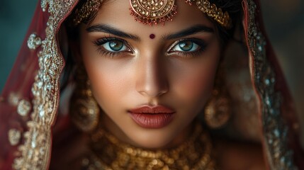 Stunning Indian bride adorned with traditional attire and elegant jewelry