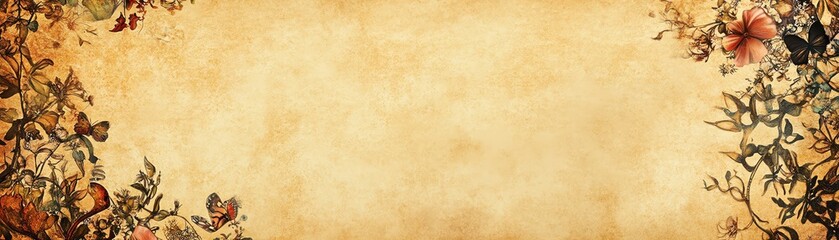 Vintage floral border on aged parchment background