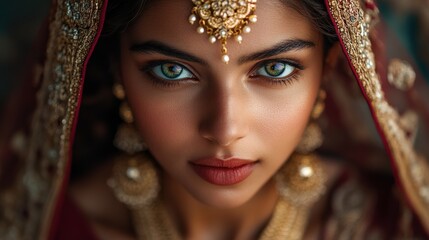 Stunning Indian bride adorned with traditional attire and elegant jewelry