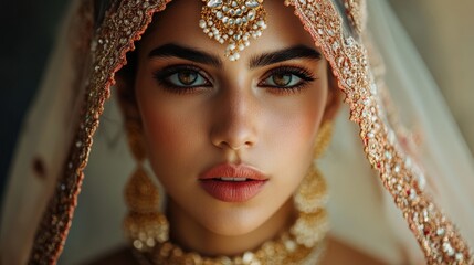 Stunning Indian bride adorned with traditional attire and elegant jewelry
