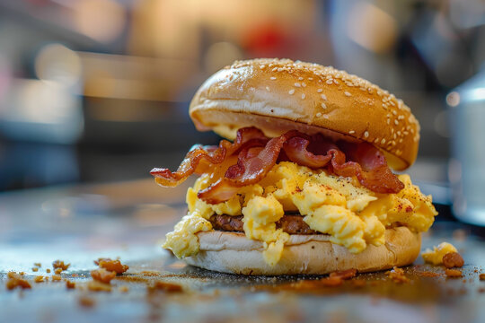 A bacon and egg sandwich is on a plate