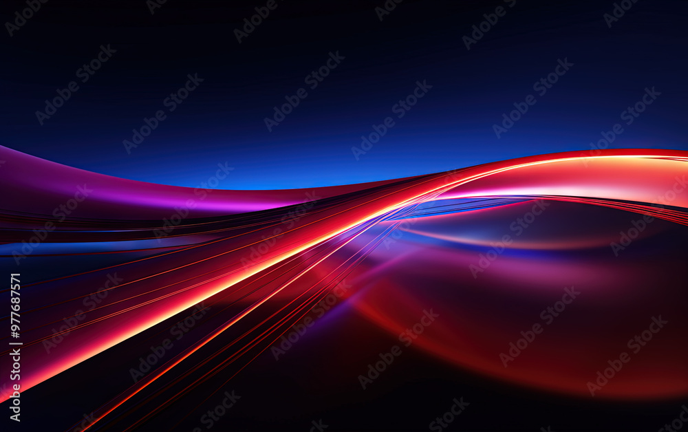 Poster Vibrant abstract blue and red waveform with fluid motion and colorful gradients.