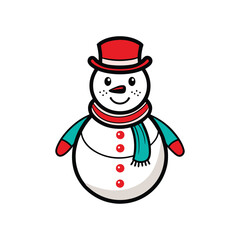 Frosty Snowman with Scarf and Hat . Vector Illustration Design on White Background 