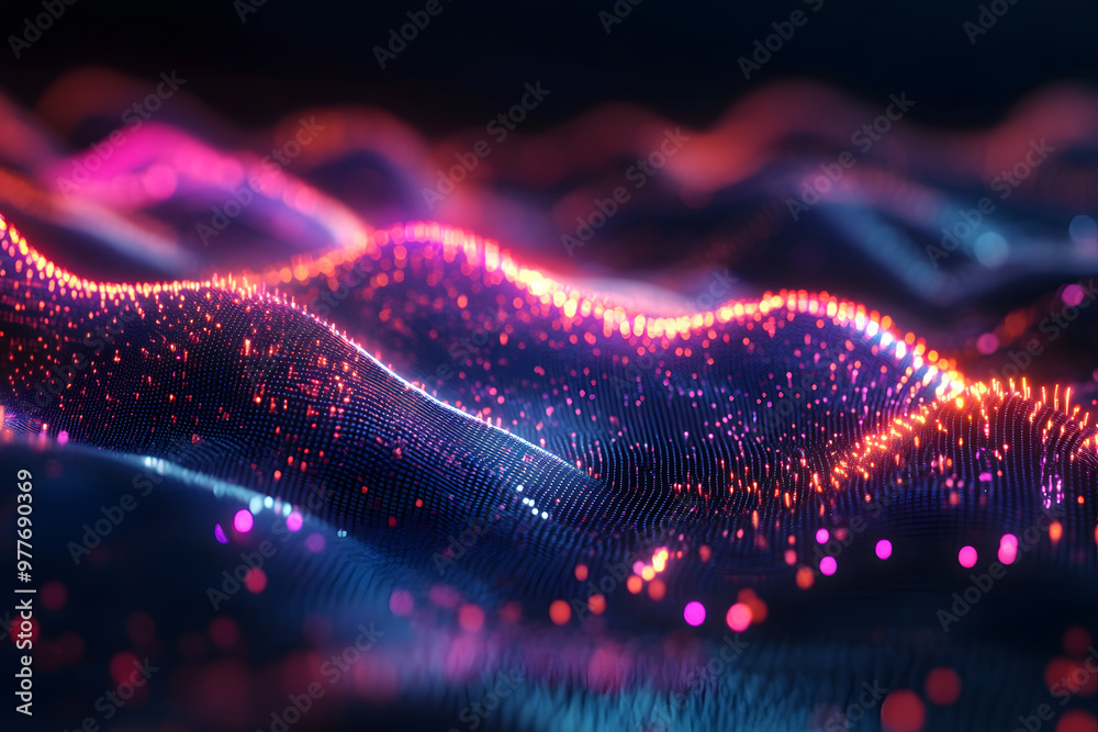 Wall mural a digital wave on a dark background. a technology and science concept. 3d rendering.