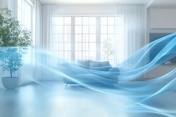 Blue waves of fresh clean air in the apartment. Fresh scent and air filtration effect
