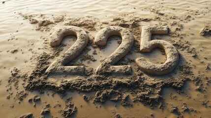 Photo of 2025 year text made out of sand