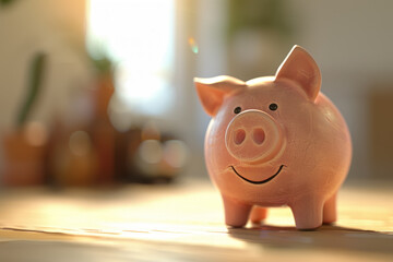 A piggy bank is sitting on a table