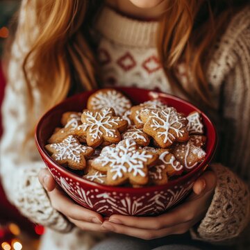 Holiday gingerbread cookies in a festive red and white jar