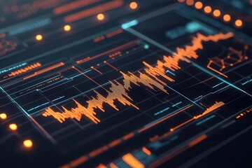Statistical graph with glowing lines and dots, futuristic data analysis, illustration