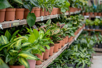 Vibrant plants displayed in pots at a local garden center during the weekend sale event