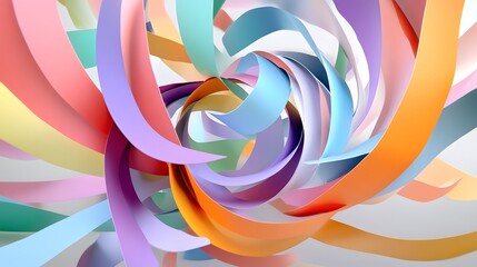 Abstract Paper Tornado: A swirling tornado of colorful paper strips, floating in mid-air, creating a dynamic and chaotic abstract form. 
