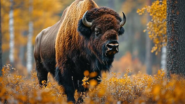 a bison in the forest footage