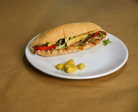 Quarter bread chicken doner in a plate