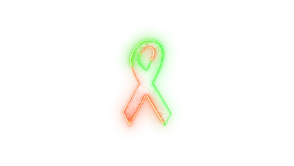 Awareness ribbon icon neon glow on transparent background brown green color