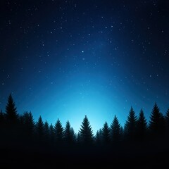 Naklejka premium A serene forest silhouette against a starry night sky, highlighting tranquil nature and captivating cosmic beauty.