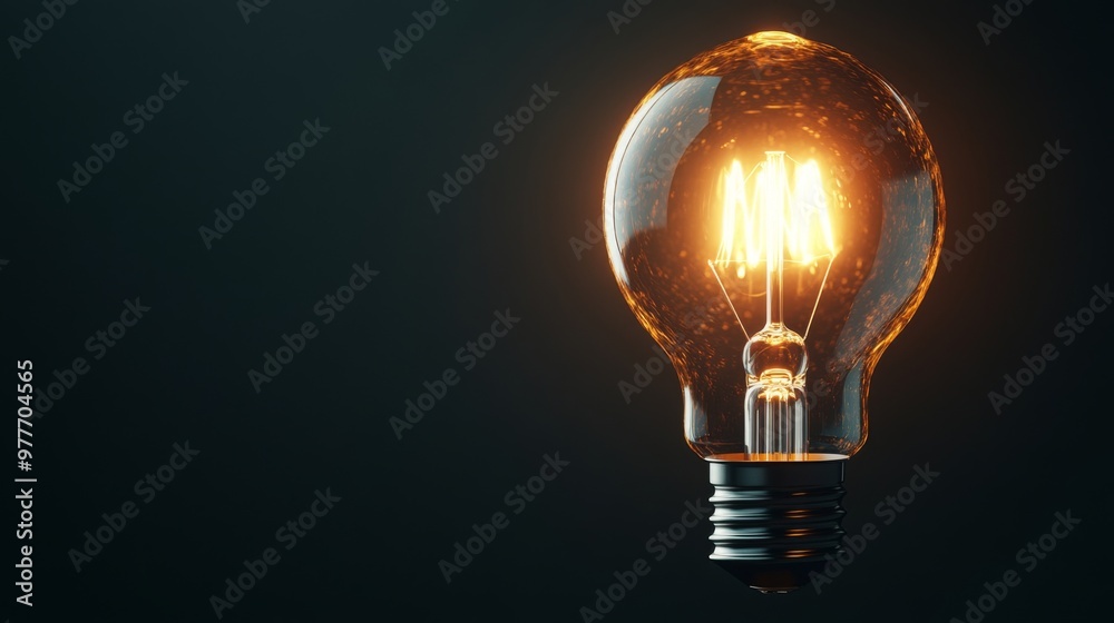 Poster A high-resolution image of a light bulb with a glowing filament, symbolizing a bright new idea or breakthrough concept against a dark background.