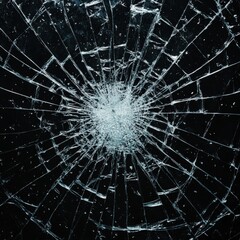 Fototapeta premium Detailed close-up of a spider's web broken glass with a central hole