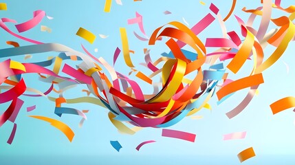 Abstract Paper Tornado: A swirling tornado of colorful paper strips, floating in mid-air, creating a dynamic and chaotic abstract form. 
