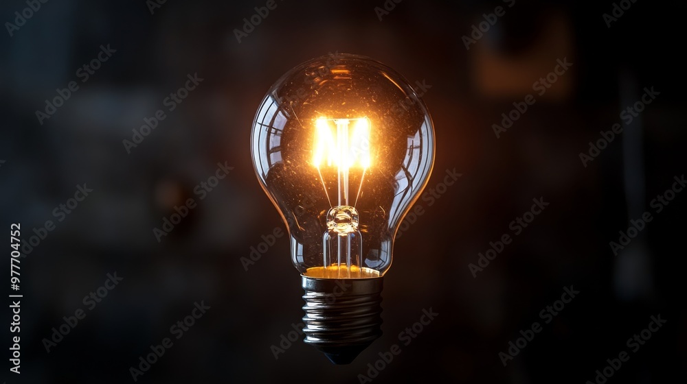 Aufkleber A high-resolution image of a light bulb with a glowing filament, symbolizing a bright new idea or breakthrough concept against a dark background.