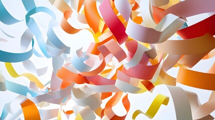 Abstract Paper Tornado: A swirling tornado of colorful paper strips, floating in mid-air, creating a dynamic and chaotic abstract form. 
