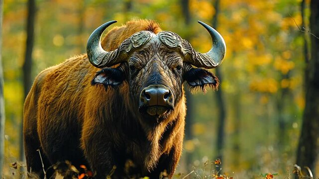 a bison in the forest footage