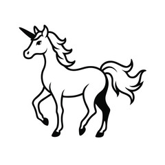 a unicorn, silhouette vector art illustration clipart, isolated white background