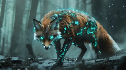 Cybernetic Fox in the Forest.