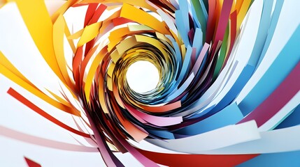 Abstract Paper Tornado: A swirling tornado of colorful paper strips, floating in mid-air, creating a dynamic and chaotic abstract form. 
