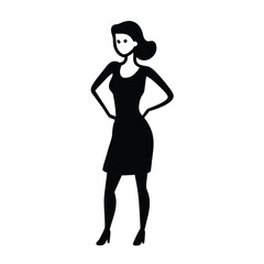 Fototapeta premium a Young lady standing stylish pose, silhouette vector art, isolated white background 