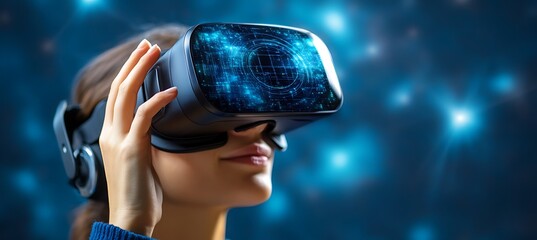 Naklejka premium A Digital World of Interconnected Smart Systems and Immersive Virtual Reality Zones 