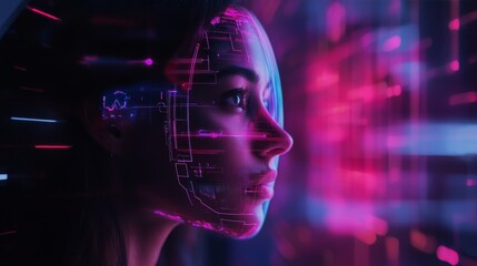 Woman with Futuristic Digital Interface.