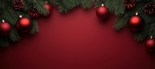 Red Christmas Ornaments and Pine