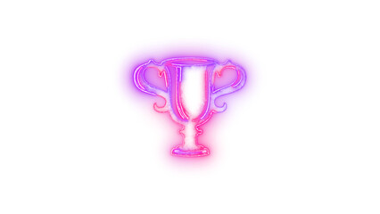 Trophy icon neon glow on transparent background pink purple color