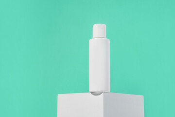 White Blank Bottle on a white stand, Hero Image, isolated background