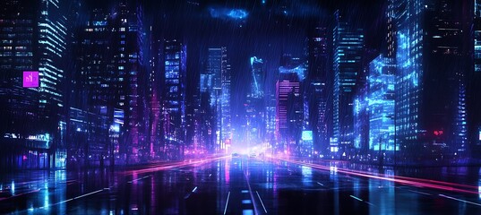 Advanced City Life with AI-Controlled Transport and Vibrant Holographic Ads





