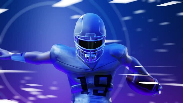 3D render football player intro title neon lights